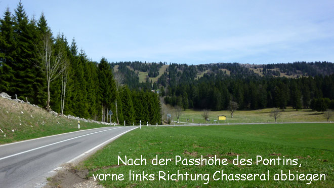 Nach der Passhöhe des Pontins biegst du links Richtung Chasseral ab