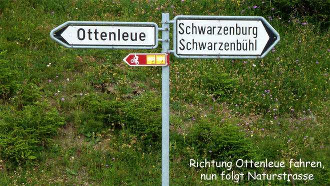 Nach dem Wegweiser Tenna kommt für einige Hundert meter Naturstrasse