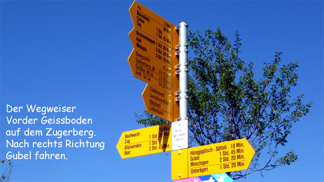Wegweiser auf dem Zugerberg