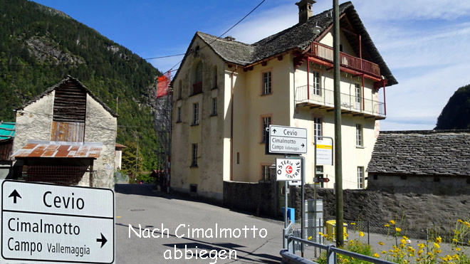 Cerentino, nach rechts Richtung Cimalmotto abbiegen