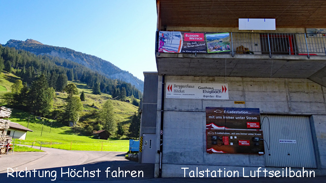 Links der Talstation Richtung Höchst weiterfahren (Metschstrasse)