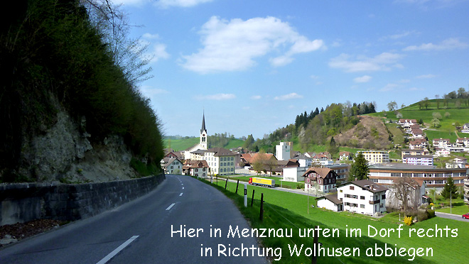 In Menznau nach rechts Richtung Wolhusen abbiegen und bis Enlebuch fahren