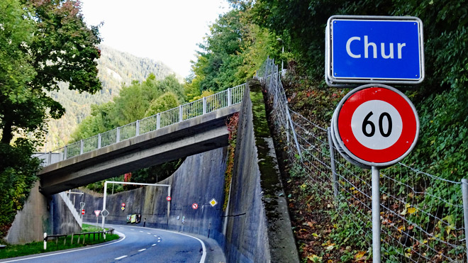 Chur (GR) Start / Ziel einer Fahrt über Tschiertschen hinauf nach Farur (Hühnerköpfe - und zurück nach Chur.