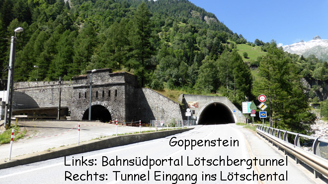 Goppenstein: Lötschbergtunnel BLS und Tunnel Eingang ins Lötschental