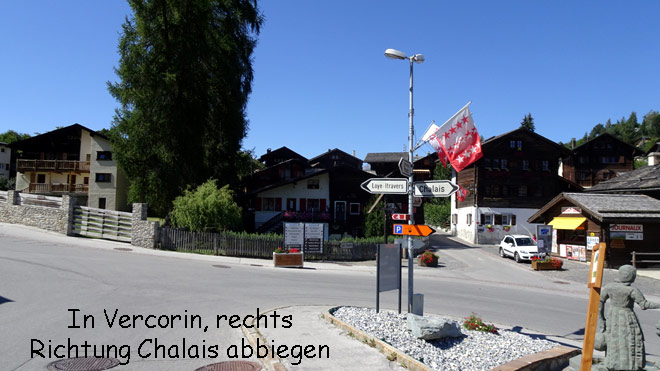 In Vercorin, Richtung Chalais abbiegen