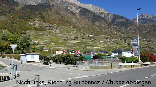 Fully, nach links Richtung Buitonnaz / Chiboz abbiegen