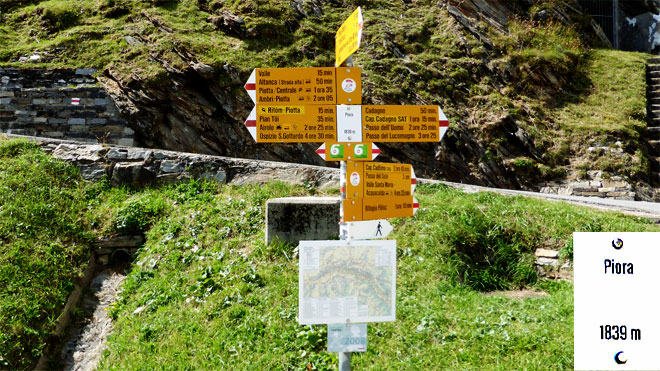 Wegweiser Piora 1'839 m.ü.M.