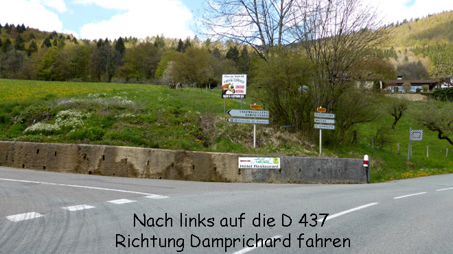 Auf die D 437 abbiegen und Richtung Damprichard fahren