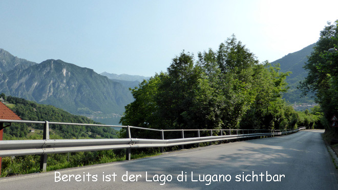 Es geht bergab, der Lago di Lugano bereits sichtbar