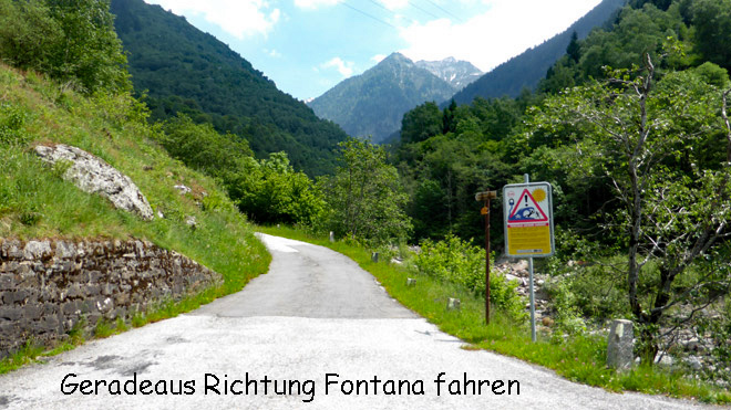 Nach Pontirone, hier geradeaus Richtung Fontana fahren